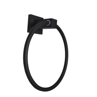 Imagem de Porta Toalha Preto Fosco De Rosto E Mãos Argola Para Banheiro Quadrado Polo Metais