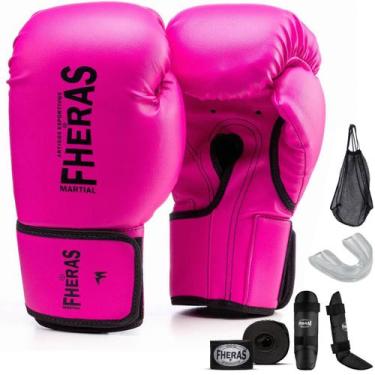 Imagem de Kit Profissional Fheras Luva Boxe Muay Thai Bandagem Bucal Caneleira E