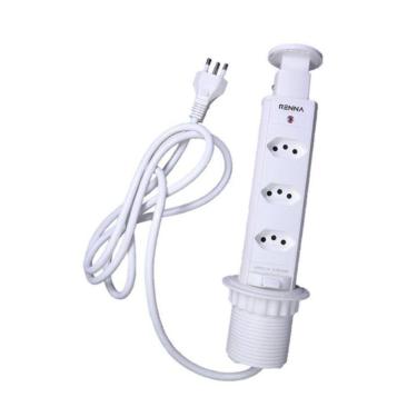 Imagem de Torre 3 Tomadas Embutir Bancada Retrátil Branco