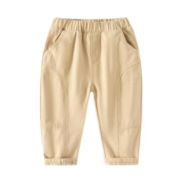Imagem de Yueary Calças de moletom básicas para bebês meninos com cintura elástica lisa calça jeans casual jogger bolso calça jeans, Cáqui, 90/18-24 M