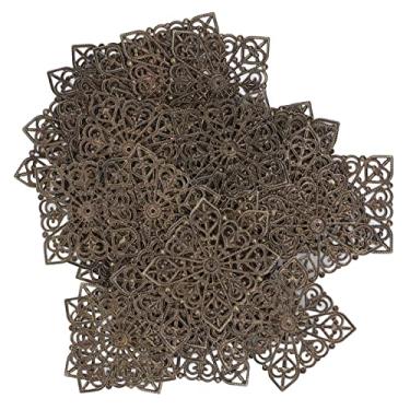 Imagem de Jeanoko Conectores de filigrana, 50 peças amuleto de filigrana de ferro de tetragonum bronze antigo galvanoplastia oca de ferro antiferrugem enfeites de metal de filigrana para bricolage