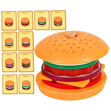 Imagem de COOPHYA Blocos de formas de aprendizagem, 1 conjunto de presentes de hambúrguer pizza para mesa, quebra-cabeça montessoriano, jogo de madeira, mesa de trabalho, combinando, empilhar, cognição, blocos de classificação de cores