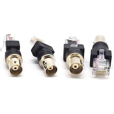 Imagem de ELNONE 4 peças BNC fêmea para RJ45 macho adaptador coaxial acoplador conector conector RJ45 para conector RF (preto)