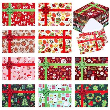 Imagem de 90 peças de porta-cartões de 11 x 8 centímetros pequenos envelopes de cartão de presente envelopes de natal kraft com Papai Noel, árvore de Natal, rena, boneco de neve design para cartões de felicitações de Natal presentes