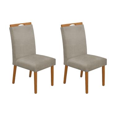 Imagem de Kit 2 Cadeiras de Jantar Madeira Maciça Cerejeira Premium Heloísa Linho Bege