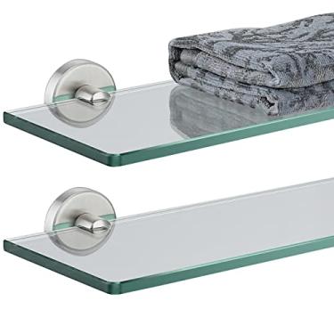 Imagem de JQK Prateleira de vidro para banheiro, armazenamento de chuveiro de vidro temperado 50 x 12,7 cm, suporte de parede com acabamento escovado de aço inoxidável 304, pacote com 2, TGS101L20-BN-P2