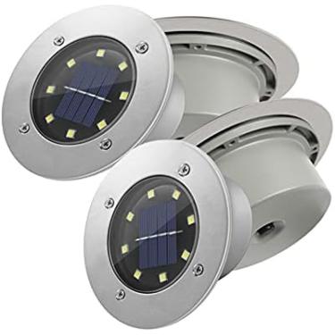 Imagem de Destinatário AbsentSolar Luzes enterradas IP65 em aço inoxidável à prova de intempéries, Luzes de solo movidas a energia solar 8LED, Path Way Garden Under Ground Deck Yard Pátio Decoração de