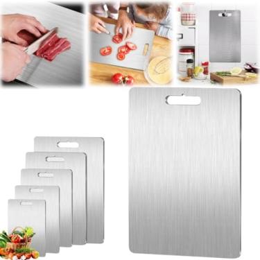 Imagem de YYGJYGOO Tábua de corte de titânio portátil, antiaderente, aço inoxidável, bancada antiderrapante, tábua de cortar para acampamento, cozinha (39 x 28 cm, Prata)