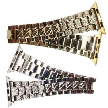 Imagem de Pulseira Smartwatch Kit 2 Pulseiras Luxo Pedra Strass Aço 3 Elos intel