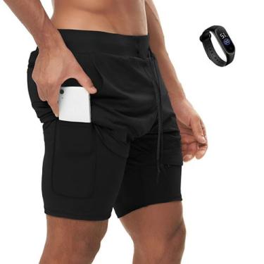 Imagem de Shorts Dry Fit Bermuda Corrida Preto Academia Treino 2 Em 1 - Guceer, 