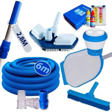 Imagem de Kit Limpeza Piscina Com Mangueira 6m Aspirador Peneira Escova Estojo T