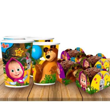 Imagem de Kit festa Masha e o Urso Decoração 8 Copos + 50 Forminhas - Regina fes