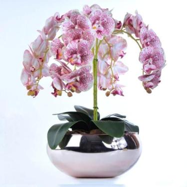 Imagem de Arranjo de Orquídea Artificial Pintas Vinho Vaso Rose Gold - Vila das 