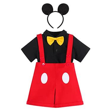 Imagem de IBTOM CASTLE Conjunto de roupas para bebês e meninos para bebês e meninos, conjunto formal, gravata borboleta, babador, orelhas, Halloween, Vermelho + preto, 18-24 Meses