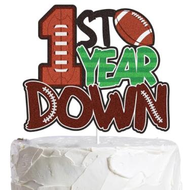 Imagem de First 1st Year Down Cake Topper Brown Glitter Soccer Ball Touchdown 1 One Year Old Happy Birthday Cake Decoration Sports Theme 1st Birthday Party Supplies for Boys