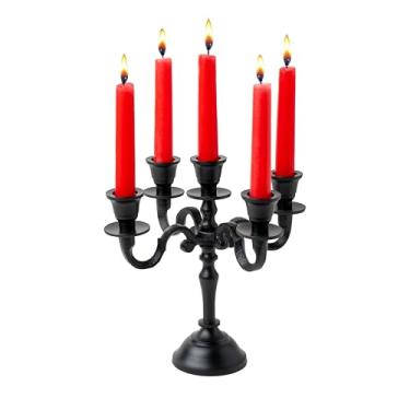 Imagem de Rely+ Candelabro de bebê com 5 braços, preto, fosco, castiçal, 20 cm, decorações góticas, suporte de castiçal, decoração de casa, festas de casamento, centro de mesa para mesa de jantar