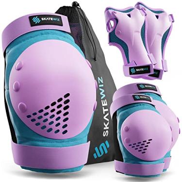 Imagem de SKATEWIZ Equipamento de proteção de patinação para adultos – Smash – Tamanho G em azul e roxo – Almofadas de skate para adultos – Joelheiras para patinação – Joelheiras para mulheres