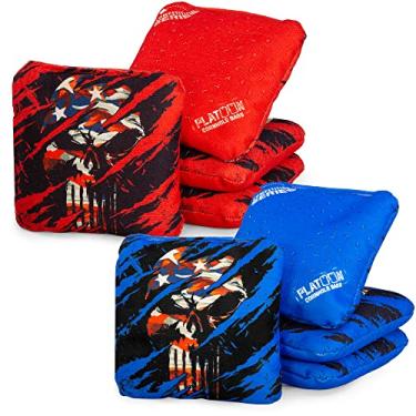 Imagem de Play Platoon Conjunto de 8 sacos de milho para competição com 8 sacos de feijão de milho profissional para regulação de peso dupla face lisa e pegajosa de defesa com pontos de defesa profissionais, grânulos de resina composta - estampa Justiceiro