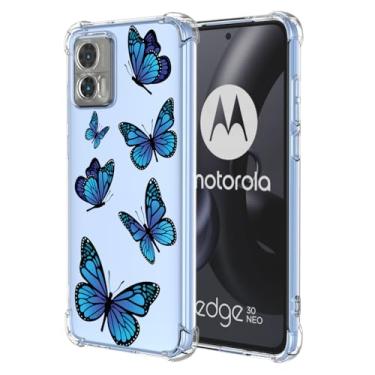 Imagem de KOARWVC Capa para Moto Edge 30 Neo, Motorola Edge 30 Neo XT2245-1 Capa de TPU macio com absorção de choque fina protetora padrão borboleta capa traseira para Motorola Edge 30 Neo Blue Butterfly
