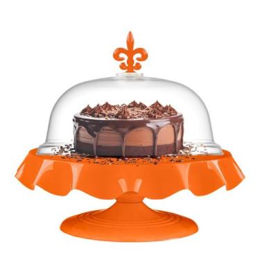 Imagem de Boleira Com Cúpula - Bandeja Para Bolo e Doces - Beva, Laranja Neon
