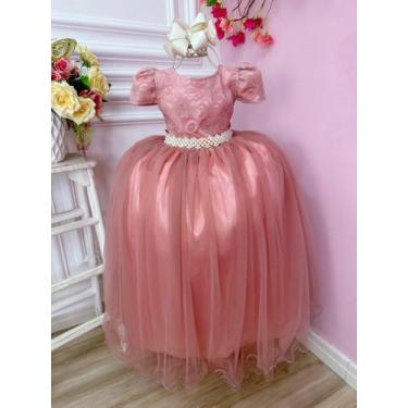 Imagem de Vestido Infantil Rose Realeza C/ Renda e Pérolas Festa Luxo - enjoy, 1