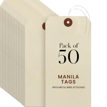 Imagem de 9pt Creme Manila Tag w/Wire Hanger Conjunto de 50 tamanhos #8