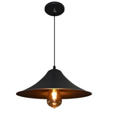 Imagem de Lustre Pendente Modelo Prato - Ideal Para Mesa De Bilhar, Sinuca - Cor Preto e interior Preto - 110v/220v (bivolt)