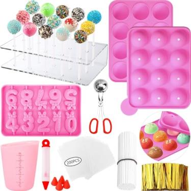 Imagem de GZMAISULEE kit de moldes para bolo pop 610pcs conjunto de fabricante de bolo de pirulito com suporte para bolo, palitos e invólucros para bolo, caneta de decoração, 4 pontas de tubulação, co