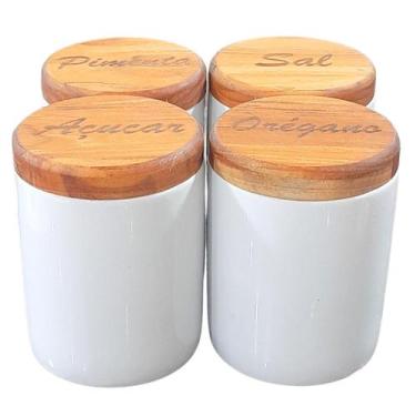 Imagem de Kit 4 Potes 200ml p/ temperos - condimentos - Potes Porcelana Tampa Ma