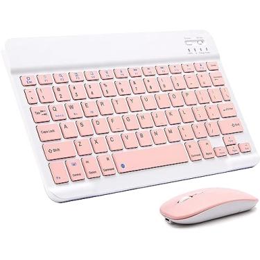 Imagem de Kit Teclado E Mouse Sem Fio Bluetooth Rosa Compativel com Tablet Computador Ipad