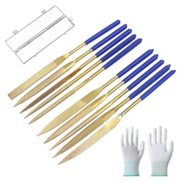 Imagem de Conjunto de 10 peças de lixa de agulha de diamante, pedra de vidro de metal para moagem fina de modelos e joias, pedra de vidro de metal para cães de estimação (vem com caixa de armazenamento e luvas