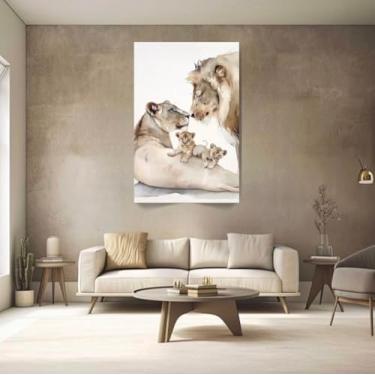 Imagem de Quadro Tela Canvas Decorativo Grande 100x70 Leão Em Família Cor Impressão em Alta Resolução Cor da armação Tecido Canvas Bordas Infinitas