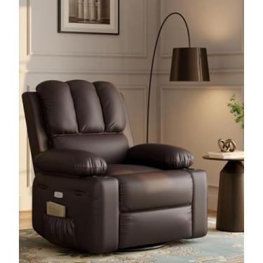 Imagem de GAOMON Cadeira reclinável elétrica grande com calor e massagem – poltrona reclinável giratória de 360° para sala de estar, poltrona reclinável de couro PU com enchimento de esponja de 1,5x, assento