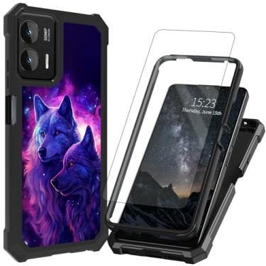 Imagem de ACWDMKH Capa para Motorola Moto G-Stylus-5G-2024 com protetor de tela, estrutura de camada dupla, capa de proteção à prova de choque de TPU para Moto G Stylus 5G 2024, azul roxo lobo