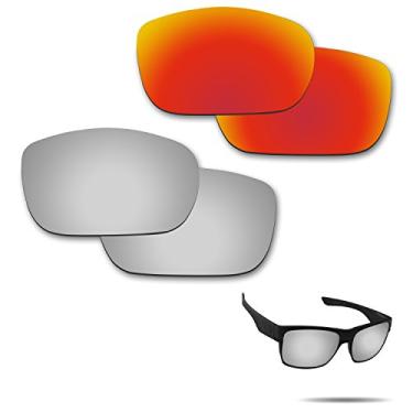 Imagem de Fiskr Lentes polarizadas de substituição para óculos de sol Oakley TwoFace (OO9189) com revestimento antiarranhões, água salgada e antipoeira (vermelho fogo e prata metálica)