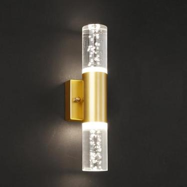 Imagem de Elegante arandela de cristal LED dourada tubo longo vidro banheiro penteadeira luz 3000K/6000K, moderna lâmpada de parede bolha cristal arandelas modernas de alumínio com fiação dourada ilum