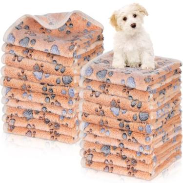 Imagem de Chumia 40 cobertores de lã macia e fofa, lavável, tapete de dormir para cães de estimação, estampa de patas, cobertores de lã para animais de estimação, tapete de cama quente para cães e gatos (61 x