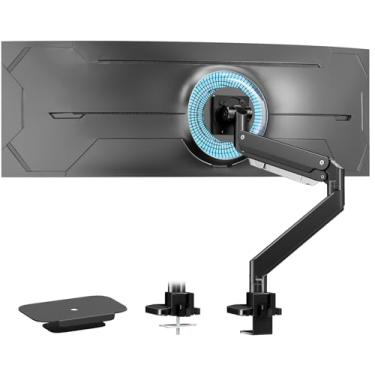 Imagem de Braço de monitor Ultrawide de 17-57 polegadas para monitor resistente de até 27 kg, suporte de mesa de braço único ajustável, placa de reforço de aço incluída, VESA 75 x 75 a 200 x 200, PUTORSEN