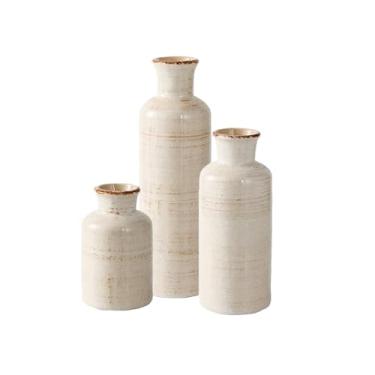 Imagem de Conjunto de 3 vasos vintage de cerâmica, vasos de flores modernos para decoração de casa, manto, sala de estar, centros de mesa, entrada, estante de livros