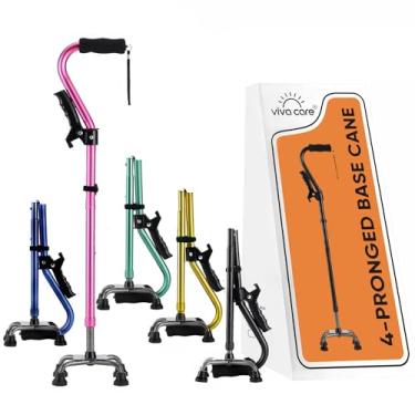 Imagem de VIVA CARE Bengala de caminhada com 4 garras e alça extra – ajustável, equilíbrio e estabilidade para idosos e feridos. [Rosa]