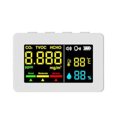 Imagem de Sensor eletroquímico de formaldeído detector de qualidade do ar HCHO TVOC testador de CO2 medidor de teste de umidade de temperatura de alta precisão com função de alarme de voz