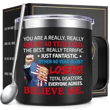 Imagem de Qtencas Presentes exclusivos de aniversário de 40 anos para homens, caneca de café de 406 g para 40 anos - xícara de 1985, caneca de aço inoxidável, dia dos pais, presente de aniversário de Natal para