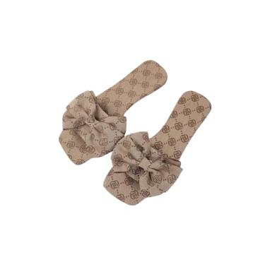 Imagem de GORGLITTER Sandálias femininas bonitas com laço moderno 2025 estampa gráfica elegante bico quadrado aberto sandálias rasteiras de verão, Marrom floral, 35