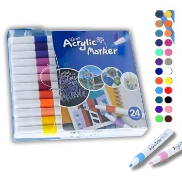 Imagem de Kit 24 Canetas Acrílicas para Pintura, Marcadores Acrílicos de Tinta Permanente Canetinha Posca para Madeira Tecido Tela Pedra Vidro Cerâmicas Desenho Artístico