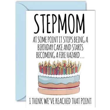 Imagem de Cartões de aniversário engraçados para madrasta - perigo de incêndio - cartão de aniversário de piada rude para madrasta de enteado filha, humor 40º 50º 60º 70º 80º aniversário A5 Step Mommy Mama
