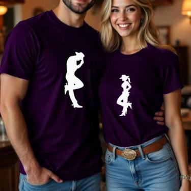Imagem de Blusa Camiseta Casal Country Estampa Silhoeuta Casal Country Chapéu Bo