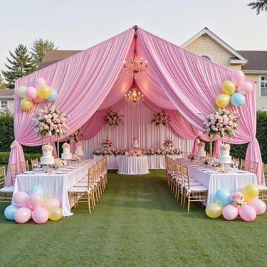 Imagem de PartyVillage Cortina de teto rosa bebê de 15,2 m x 6,1 m para festas de casamento – 10 painéis sem rugas para barraca longa de 6 metros para casamento, aniversário e festas temáticas, 6 m de altura