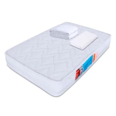 Imagem de Kit Colchão Chiqueirinho Cercadinho Mini Berço + Lençol Avulso Com Elástico 180 Fios + Protetor Capa Impermeável 100x70x10cm - BF Colchões