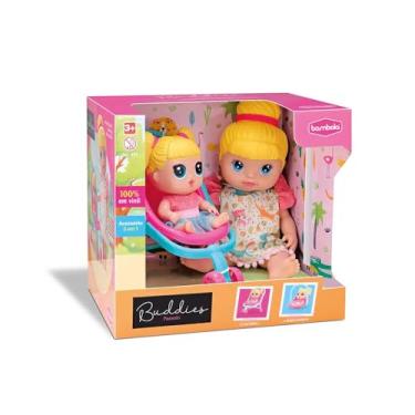 Imagem de Brinquedo Boneca Buddies | Fofinha | Passeio Mamãe com Bebê No Carrinho | Roupa Estilosa | Compacta Durável Segura Educacional