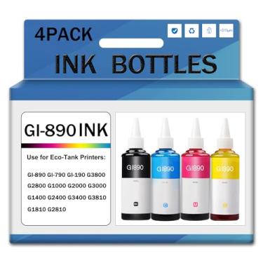 Imagem de Pacote com 4 frascos de tinta GI-890 multipack compatível com Canon GI-890 GI-790 GI-190 G3800 G2800 G1000 G2000 G3000 G1400 G2400 G3400 G3810 G1810 G2810 Impressora da série, conjunto de 4 cores - 1